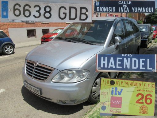Veh&iacute;culos abandonados, verlassene Fahrzeuge, Madrid, Spanien, SsangYong Rodius, Kennzeichen 6638 GDB, Erstzulassung April 2008, Calle Dioniso Inca Yupanqui 63 / Calle Haendel, 28043 Madrid im Juli 2026