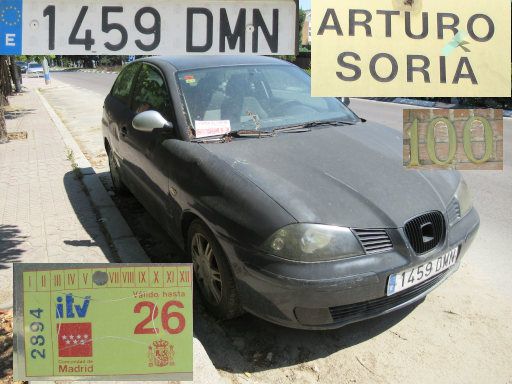 Veh&iacute;culos abandonados, verlassene Fahrzeuge, Madrid, Spanien, Seat Ibiza, Kennzeichen 1459 DMN, Erstzulassung Januar 2005, Calle Arturo Soria 100, 28027 Madrid im Juli 2026