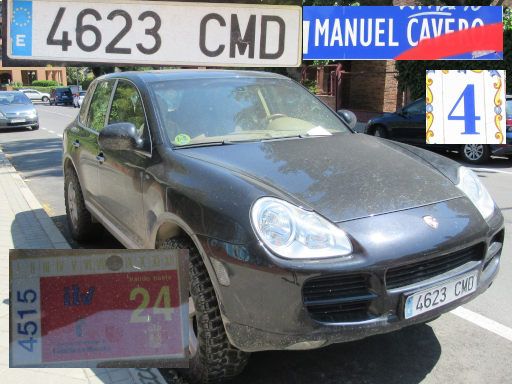 Veh&iacute;culos abandonados, verlassene Fahrzeuge, Madrid, Spanien, Porsche Cayenne S, Kennzeichen 4623 CMD, Erstzulassung September 2003, Calle Manuel Cavero 4, 28027 Madrid im Juli 2026