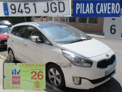 Veh&iacute;culos abandonados, verlassene Fahrzeuge, Madrid, Spanien, Kia Carens, Kennzeichen 9451 JGD, Erstzulassung Juni 2015, Calle Pilar Cavero 6, 28027 Madrid im Juli 2026