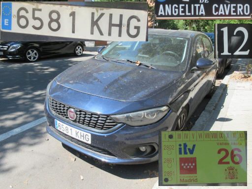 Veh&iacute;culos abandonados, verlassene Fahrzeuge, Madrid, Spanien, Fiat Tipo, Kennzeichen 6581 KHG, Erstzulassung Februar 2018, Calle Angelita Cavero 12, 28027 Madrid im Juli 2026