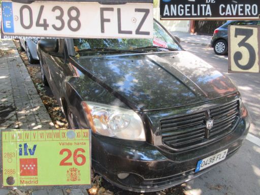 Veh&iacute;culos abandonados, verlassene Fahrzeuge, Madrid, Spanien, Dodge Caliber SXT CRD, Kennzeichen 0438 FLZ, Erstzulassung M&auml;rz 2007, Calle Angelita Cavero 3, 28027 Madrid im Juli 2026