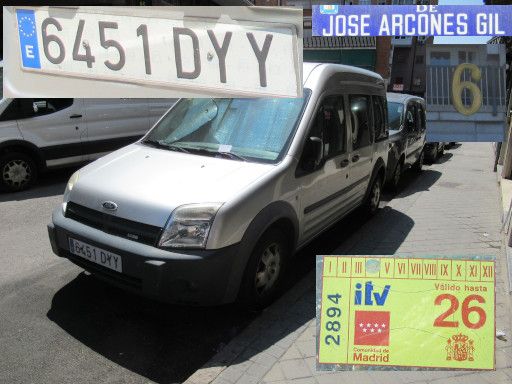 Veh&iacute;culos abandonados, verlassene Fahrzeuge, Madrid, Spanien, Ford Tourneo connect, Kennzeichen 6451 DYY, Erstzulassung Januar 2005, Calle Jose Arcones Gil 6, 28017 Madrid im Juli 2026