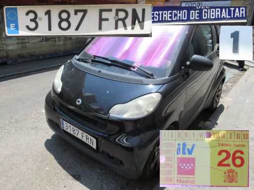 Veh&iacute;culos abandonados, verlassene Fahrzeuge, Madrid, Spanien, Smart fortwo, Kennzeichen 3187 FRN, Erstzulassung Juni 2007, Calle Estrecho de Gibraltar 1, 28027 Madrid im Juli 2026