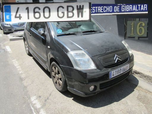 Veh&iacute;culos abandonados, verlassene Fahrzeuge, Madrid, Spanien, Citro&euml;n C2, Kennzeichen 4160 GBW, Erstzulassung M&auml;rz 2008, Calle Estrecho de Gibraltar 16, 28027 Madrid im Juli 2026