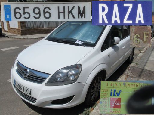 Veh&iacute;culos abandonados, verlassene Fahrzeuge, Madrid, Spanien, Opel Zafira 1.7 CDTI, Kennzeichen 6596 HKM, Erstzulassung Juni 2012, Calle Raza 6 F, 28022 Madrid im Juli 2026