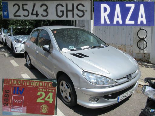 Veh&iacute;culos abandonados, verlassene Fahrzeuge, Madrid, Spanien, Peugeot 206 HDI, Kennzeichen 2543 GHS, Erstzulassung September 2008, Calle Raza 8, 28022 Madrid im Juli 2026