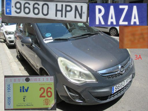 Veh&iacute;culos abandonados, verlassene Fahrzeuge, Madrid, Spanien, Opel Corsa, Kennzeichen 9660 HPN, Erstzulassung April 2013, Calle Raza 3 A, 28022 Madrid im Juli 2026