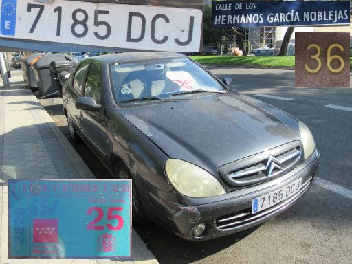 Veh&iacute;culos abandonados, verlassene Fahrzeuge, Madrid, Spanien, Citro&euml;n Xsara, Kennzeichen 7185 DCJ, Erstzulassung November 2004, Calle Hermanos Garcia Noblejas 36, 28037 Madrid im Juli 2026