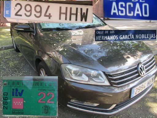 Veh&iacute;culos abandonados, verlassene Fahrzeuge, Madrid, Spanien, Volkswagen Passat 2.0 TDI, Kennzeichen 2994 HHW, Erstzulassung Februar 2012, Calle Ascao / Calle Hermanos Garcia Noblejas, 28017 Madrid im Juli 2026