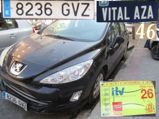 Veh&iacute;culos abandonados, verlassene Fahrzeuge, Madrid, Spanien, Peugeot 308, Kennzeichen 8236 GVZ, Erstzulassung April 2010, Calle Vital Aza 46, 28017 Madrid im Juli 2026