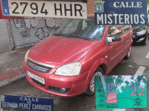Vehículos abandonados, verlassene Fahrzeuge, Madrid, Spanien, TATA indica GLS, Kennzeichen 2794 HHR, Erstzulassung Dezember 2011, Calle Misterios / Calle de German Perez Carrasco, 28027 Madrid im Juni 2025
