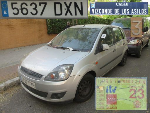 Vehículos abandonados, verlassene Fahrzeuge, Madrid, Spanien, Ford Fiesta TDCi, Kennzeichen 5637 DXN, Erstzulassung Januar 2005, Calle Vizconde de los Asilos 3, 28027 Madrid im Juni 2025
