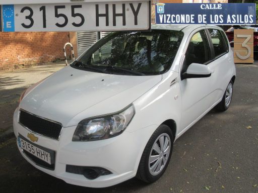 Vehículos abandonados, verlassene Fahrzeuge, Madrid, Spanien, Chevrolet Aveo LS, Kennzeichen 3155 HHY, Erstzulassung Februar 2012, Calle Vizconde de los Asilos 3, 28027 Madrid im Juni 2025