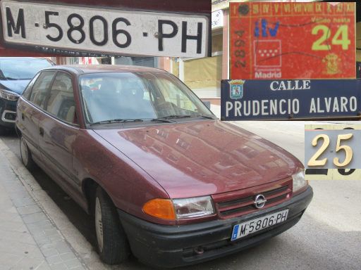 Vehículos abandonados, verlassene Fahrzeuge, Madrid, Spanien, Opel Astra 1.6 Si, Kennzeichen M 5806 PH, Erstzulassung Februar 1994, Calle Prudencio Alvaro 25, 28027 Madrid im Juni 2025