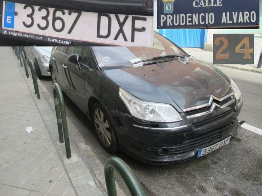 Vehículos abandonados, verlassene Fahrzeuge, Madrid, Spanien, Citroen C4, Kennzeichen 3367 DXF, Erstzulassung Januar 2005, Calle Prudencio Alvaro 24, 28027 Madrid im Juni 2025
