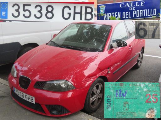 Vehículos abandonados, verlassene Fahrzeuge, Madrid, Spanien, Seat Ibiza, Kennzeichen 3538 GHB, Erstzulassung August 2008, Calle Virgen del Portillo 67, 28027 Madrid im Juni 2025