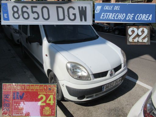 Vehículos abandonados, verlassene Fahrzeuge, Madrid, Spanien, Renault Kangoo, Kennzeichen 8650 DGW, Erstzulassung Januar 2005, Calle Estrecho de Corea 22, 28027 Madrid im Juni 2025