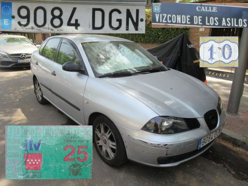 Vehículos abandonados, verlassene Fahrzeuge, Madrid, Spanien, Seat Cordoba TDI, Kennzeichen 9084 DGN, Erstzulassung Januar 2005, Calle Vizconde de los Asilos 10, 28027 Madrid im Juni 2025
