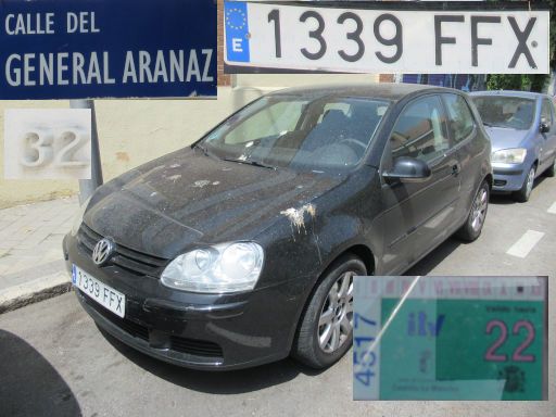 Vehículos abandonados, verlassene Fahrzeuge, Madrid, Spanien, Volkswagen Golf GTI, Kennzeichen 1339 FFX, Erstzulassung September 2006, Calle General Aranaz 32, 28027 Madrid im Juni 2025