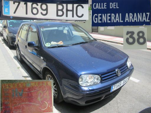 Vehículos abandonados, verlassene Fahrzeuge, Madrid, Spanien, Volkswagen Golf GTI, Kennzeichen 7169 BHC, Erstzulassung April 2001, Calle General Aranaz 38, 28027 Madrid im Juni 2025