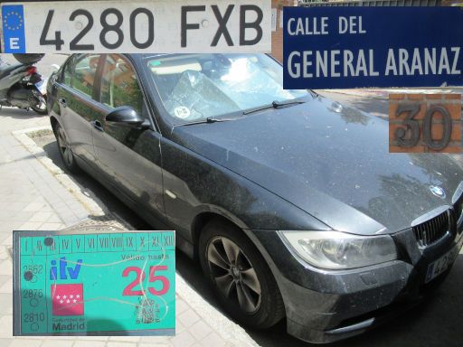 Vehículos abandonados, verlassene Fahrzeuge, Madrid, Spanien, BMW 320d, Kennzeichen 4280 FXB, Erstzulassung Oktober 2007, Calle General Aranaz 30, 28027 Madrid im Juni 2025
