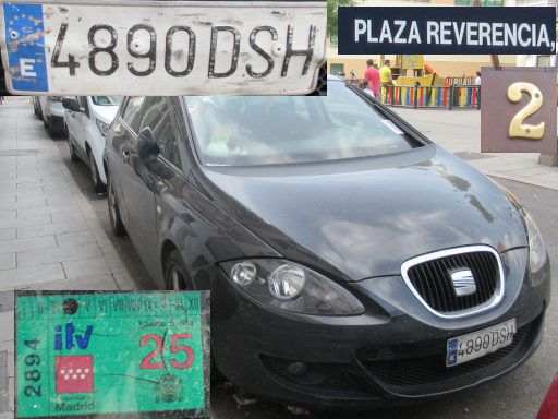 Vehículos abandonados, verlassene Fahrzeuge, Madrid, Spanien, Seat Leon, Kennzeichen 4890 DSH, Erstzulassung Januar 2000, Plaza Reverencia 2, 28027 Madrid im Juni 2025