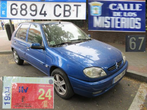 Vehículos abandonados, verlassene Fahrzeuge, Madrid, Spanien, Citroen Saxo, Kennzeichen 6894 CBT, Erstzulassung November 2003, Calle Misterios 67, 28027 Madrid im Juni 2025
