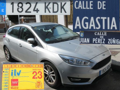 Vehículos abandonados, verlassene Fahrzeuge, Madrid, Spanien, Ford Focus, Kennzeichen 1824 KDK, Erstzulassung September 2017, Calle Agastia / Calle Juan Perez Zuniga, 28027 Madrid im Juni 2025
