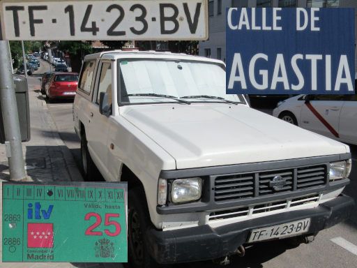 Vehículos abandonados, verlassene Fahrzeuge, Madrid, Spanien, Nissan Patrol 4x4, Kennzeichen TF 1423 BV, Erstzulassung Februar 1999, Calle Agastia, 28027 Madrid im Juni 2025