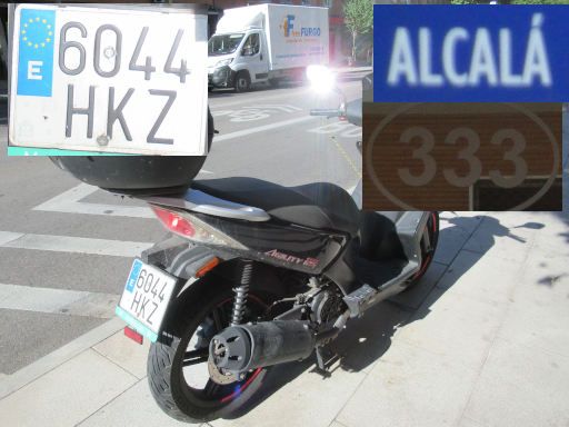 Veh&iacute;culos abandonados, verlassene Fahrzeuge, Madrid, Spanien, Motorroller, Kennzeichen 6044 HKZ, Erstzulassung Juli 2012, Calle Alcala 333, 28027 Madrid im Juni 2026