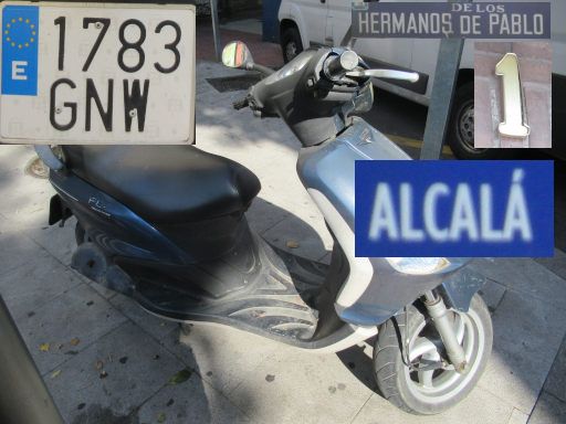 Veh&iacute;culos abandonados, verlassene Fahrzeuge, Madrid, Spanien, Motorroller, Kennzeichen 1783 GNW, Erstzulassung Juli 2009, Calle Hermanos de Pablo 1, 28027 Madrid im Juni 2026