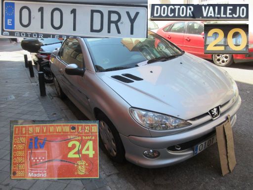 Veh&iacute;culos abandonados, verlassene Fahrzeuge, Madrid, Spanien, Peugeot 206 CC, Kennzeichen 0101 DRY, Erstzulassung Januar 2005, Calle Doctor Vallejo 20, 28027 Madrid im Juni 2026