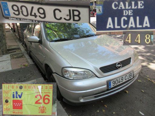 Veh&iacute;culos abandonados, verlassene Fahrzeuge, Madrid, Spanien, Opel Astra, Kennzeichen 9049 CJB, Erstzulassung Mai 2003, Calle Alcala 448, 28027 Madrid im Juni 2026