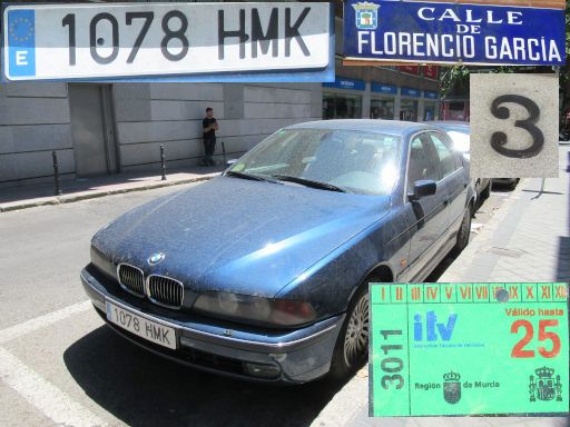 Veh&iacute;culos abandonados, verlassene Fahrzeuge, Madrid, Spanien, BMW 540i, Kennzeichen 1078 HMK, Erstzulassung Oktober 2012, Calle Florencio Garcia 3, 28027 Madrid im Juni 2026