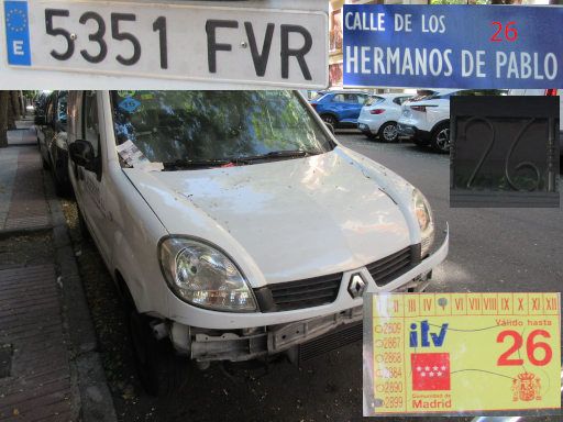 Veh&iacute;culos abandonados, verlassene Fahrzeuge, Madrid, Spanien, Renault Kangoo, Kennzeichen 5351 FVR, Erstzulassung September 2007, Calle Hermanos de Pablo 26, 28027 Madrid im Juni 2026