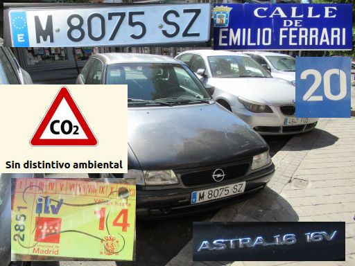 Veh&iacute;culos abandonados, verlassene Fahrzeuge, Madrid, Spanien, Opel Astra 1.6 16V, Kennzeichen M 8075 SZ, Erstzulassung November 1995, Calle Emilio Ferrari 20, 28017 Madrid im Juni 2026