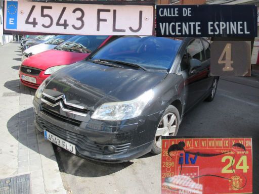 Veh&iacute;culos abandonados, verlassene Fahrzeuge, Madrid, Spanien, Citro&euml;n C4, Kennzeichen 4543 FLJ, Erstzulassung Februar 2007, Calle Vicente Espinel 4, 28017 Madrid im Juni 2026