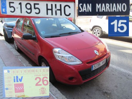 Veh&iacute;culos abandonados, verlassene Fahrzeuge, Madrid, Spanien, Renault Clio, Kennzeichen 5195 HHC, Erstzulassung November 2011, Calle San Mariano 15, 28022 Madrid im Juni 2026