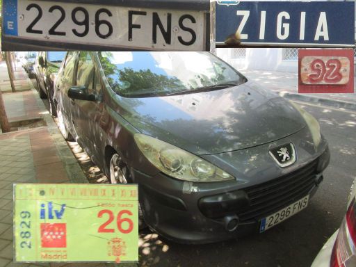 Veh&iacute;culos abandonados, verlassene Fahrzeuge, Madrid, Spanien, Peugeot 307, Kennzeichen 2296 FNS, Erstzulassung April 2007, Calle Zigia 92, 28027 Madrid im Juni 2026