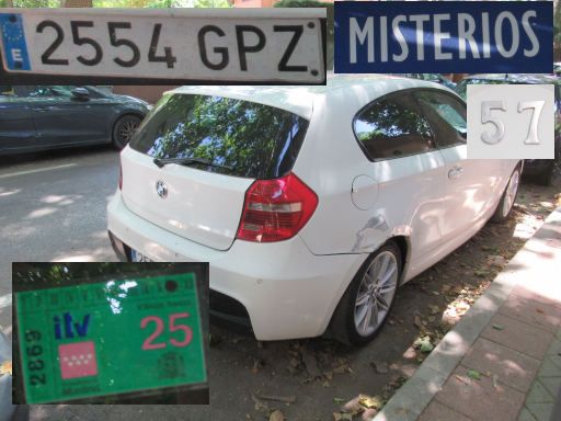 Veh&iacute;culos abandonados, verlassene Fahrzeuge, Madrid, Spanien, BMW 1er Serie, Kennzeichen 2554 GPZ, Erstzulassung Oktober 2009, Calle Misterios 57, 28027 Madrid im Juni 2026