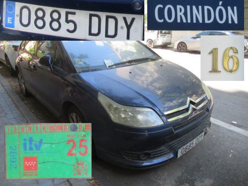 Veh&iacute;culos abandonados, verlassene Fahrzeuge, Madrid, Spanien, Citro&euml;n C4, Kennzeichen 0885 DDY, Erstzulassung Dezember 2004, Calle Corindon 16, 28041 Madrid im Juni 2026