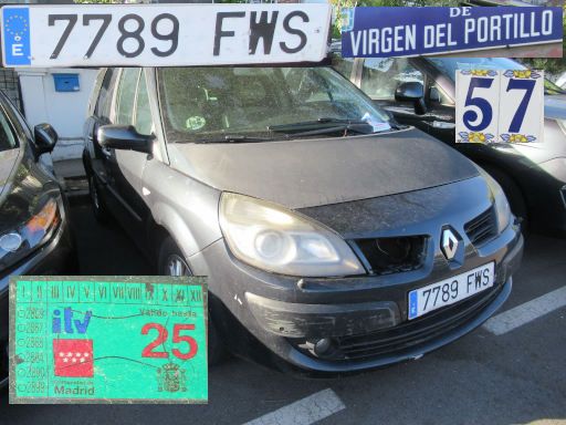 Veh&iacute;culos abandonados, verlassene Fahrzeuge, Madrid, Spanien, Renault Scenic, Kennzeichen 7789 FWS, Erstzulassung Oktober 2007, Calle Virgen del Portillo 57, 28027 Madrid im Juni 2026