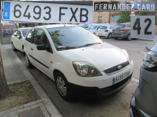 Veh&iacute;culos abandonados, verlassene Fahrzeuge, Madrid, Spanien, Ford Fiesta, Kennzeichen 6493 FXB, Erstzulassung November 2007, Calle Fernandez Caro 42, 28027 Madrid im Juni 2026