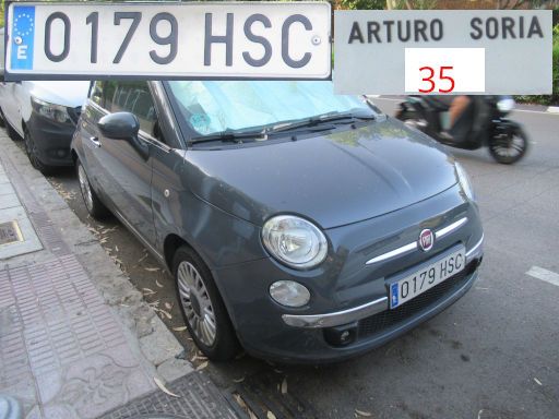 Veh&iacute;culos abandonados, verlassene Fahrzeuge, Madrid, Spanien, Fiat 500, Kennzeichen 0179 HSC, Erstzulassung Juli 2013, Calle Arturo Soria 35, 28027 Madrid im Juni 2026