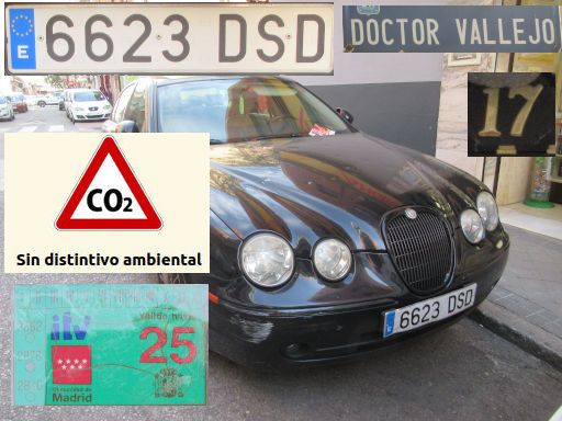 Veh&iacute;culos abandonados, verlassene Fahrzeuge, Madrid, Spanien, Jaguar S-Type SV6, Kennzeichen 6623 DSD, Erstzulassung Januar 2005, Calle Doctor Vallejo 17, 28027 Madrid im Juni 2026