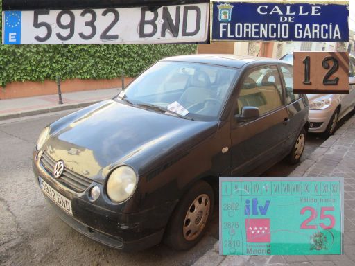 Veh&iacute;culos abandonados, verlassene Fahrzeuge, Madrid, Spanien, Volkswagen Lupo 1.4, Kennzeichen 5932 BND, Erstzulassung Oktober 2001, Calle Florencio Garcia 12, 28027 Madrid im Juni 2026