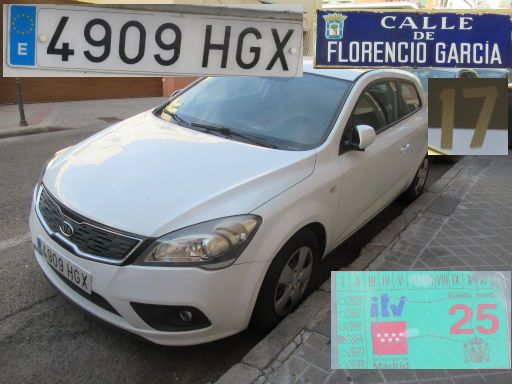 Veh&iacute;culos abandonados, verlassene Fahrzeuge, Madrid, Spanien, Kia Ceed CRDi, Kennzeichen 4909 HGX, Erstzulassung November 2011, Calle Florencio Garcia 17, 28027 Madrid im Juni 2026