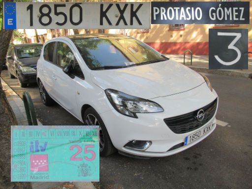 Veh&iacute;culos abandonados, verlassene Fahrzeuge, Madrid, Spanien, Opel Corsa Ecotech, Kennzeichen 1850 KXK, Erstzulassung Mai 2019, Calle Protasio Gomez 3, 28027 Madrid im Juni 2026
