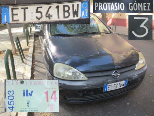 Veh&iacute;culos abandonados, verlassene Fahrzeuge, Madrid, Spanien, Opel Corsa 1.7 DI, Kennzeichen Italien ET 541 BW, Erstzulassung unbekannt, Calle Protasio Gomez 3, 28027 Madrid im Juni 2026